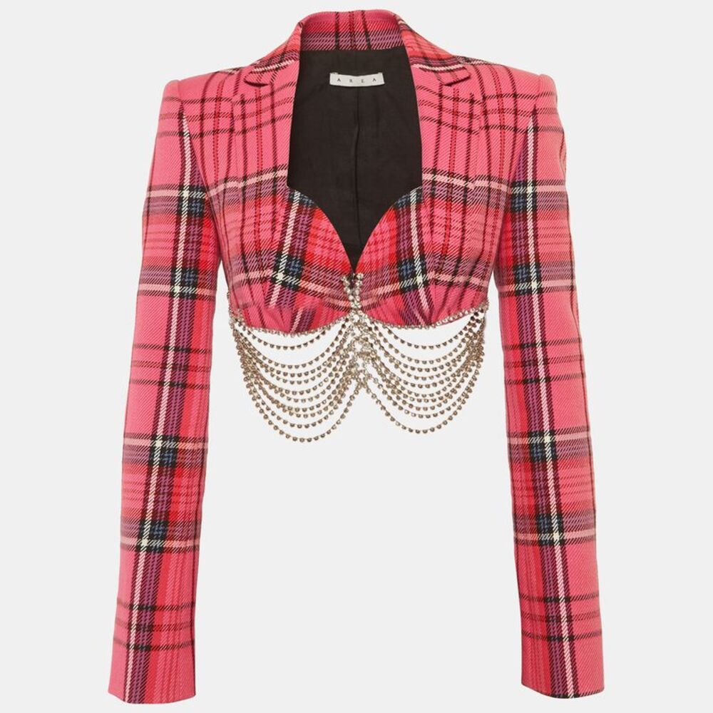 Area Pink Plaid Cotton Chain Detail Jacket S